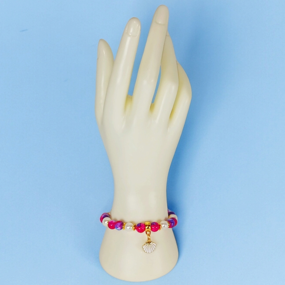 Pearl Multicolor Beads & Shell Charm Bracelet Mermaidcore Coastal Beachy 2000s - Picture 4 of 13